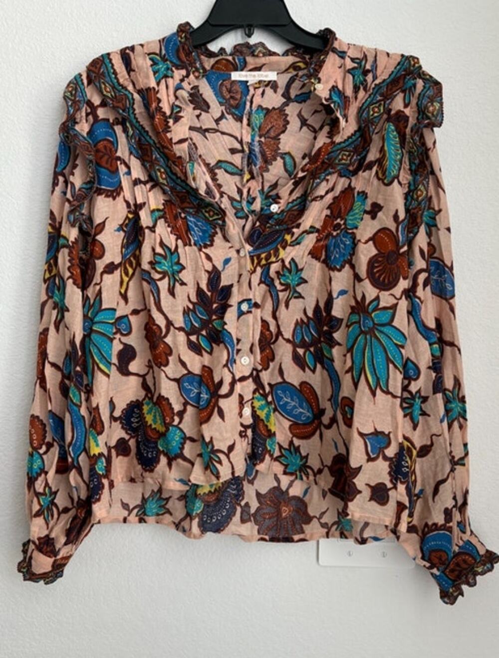 Womens NWOT Love The Label Boho Print Ruffle Blouse Size Small